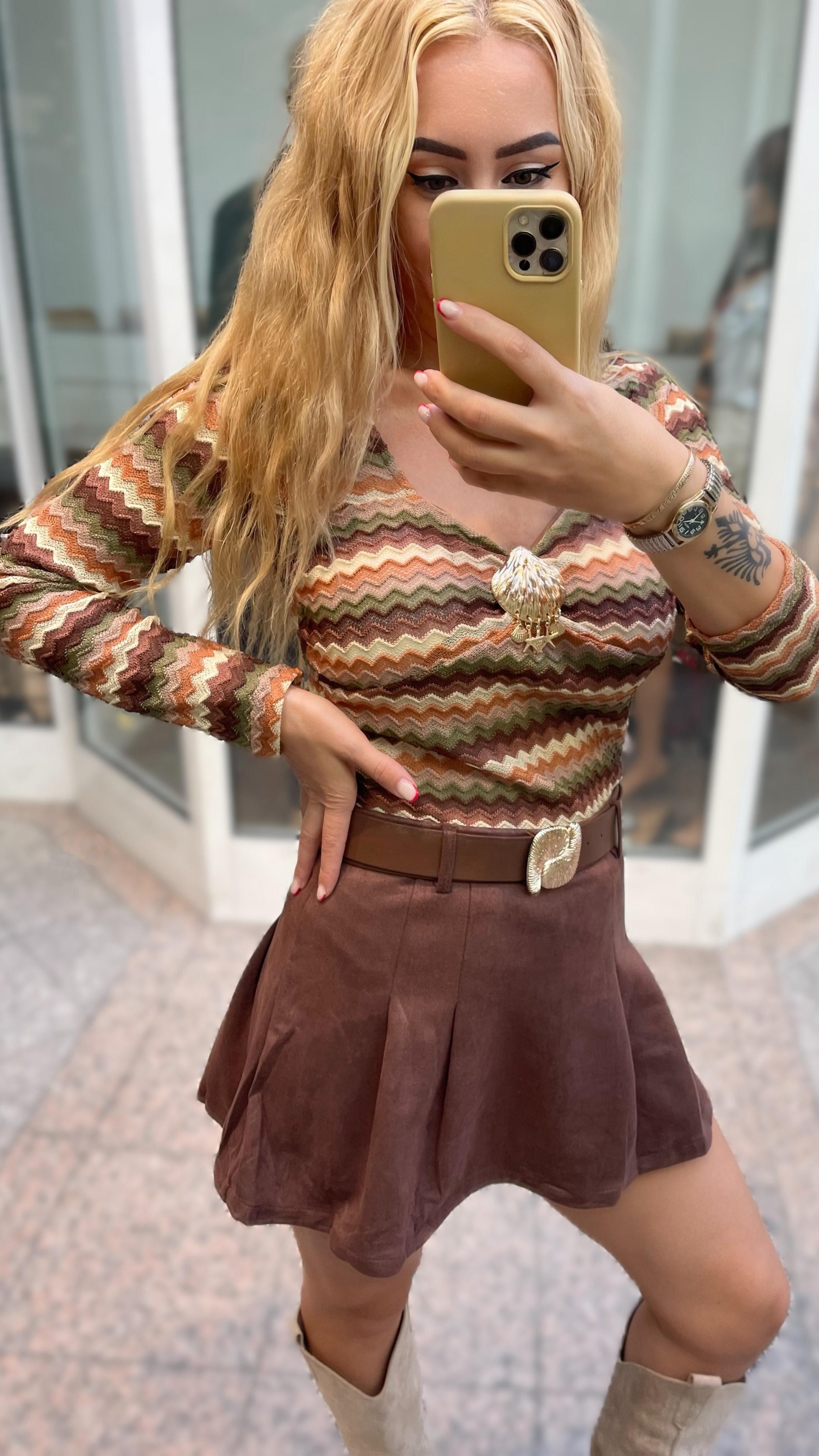 RETRO CHIC ZICKZACK-LONGSLEEVE IN HERBSTTÖNEN