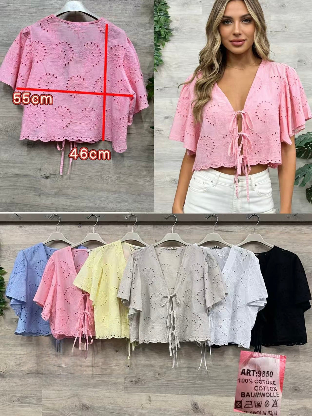 Kurzarm-Bluse mit Lochstickerei Andrea