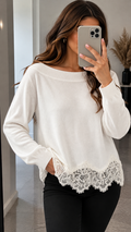Damen Strickpullover mit Spitzensaum – Eleganter Pullover