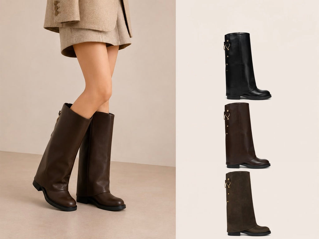 Damen Schaftstiefel mit Umschlag & Gold-Details Aurelia