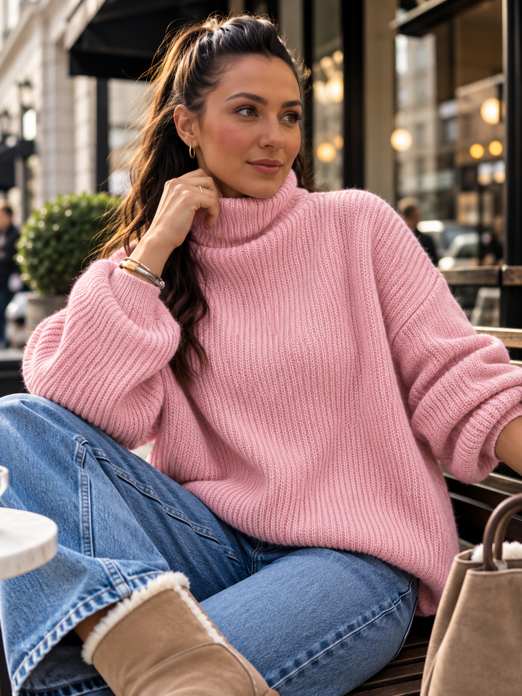 Oversize Strickpullover mit lockerem Stehkragen