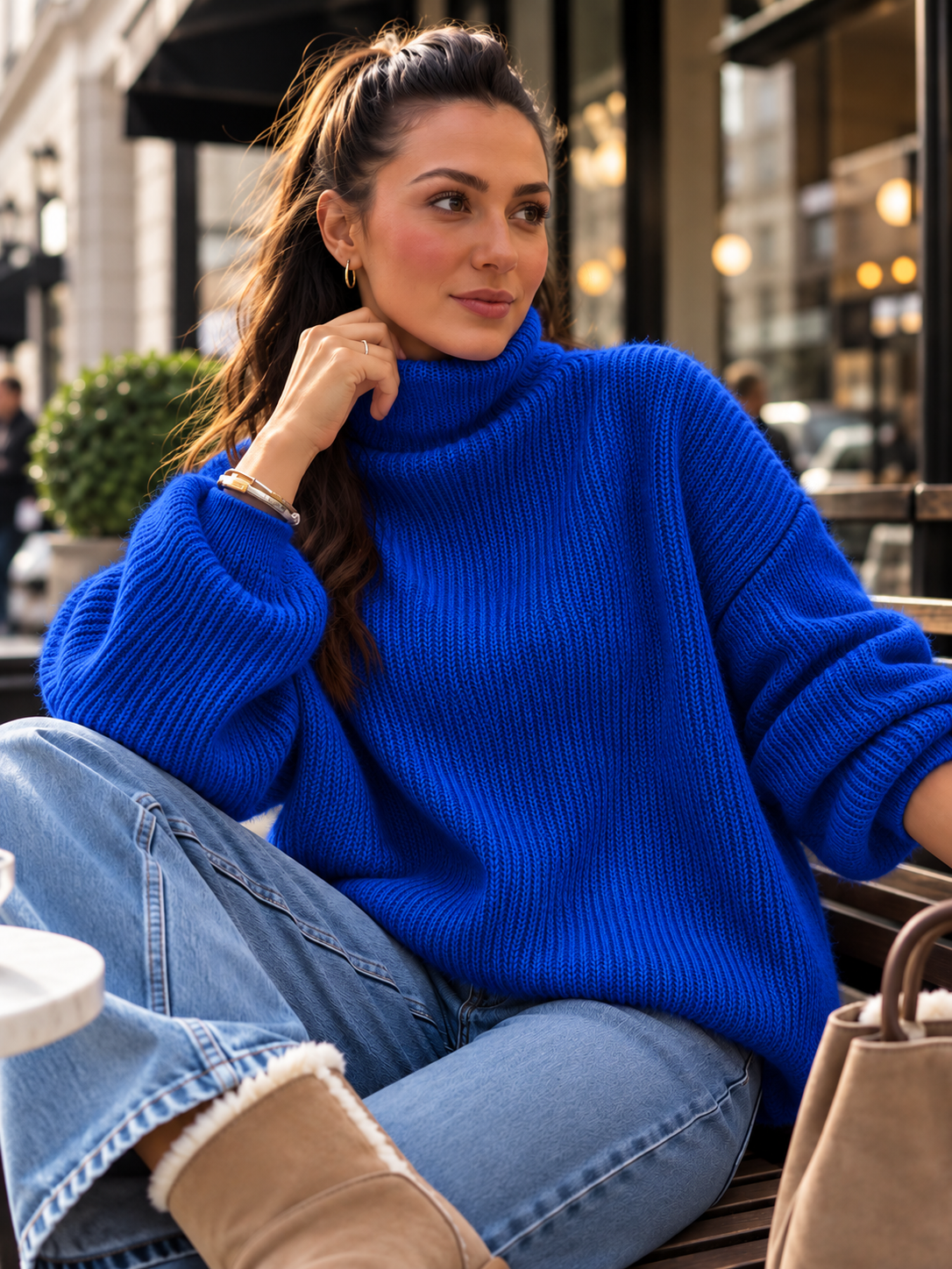 Oversize Strickpullover mit lockerem Stehkragen