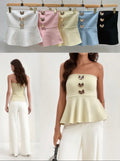 Peplum Corsagen-Stricktop mit Goldköpfe