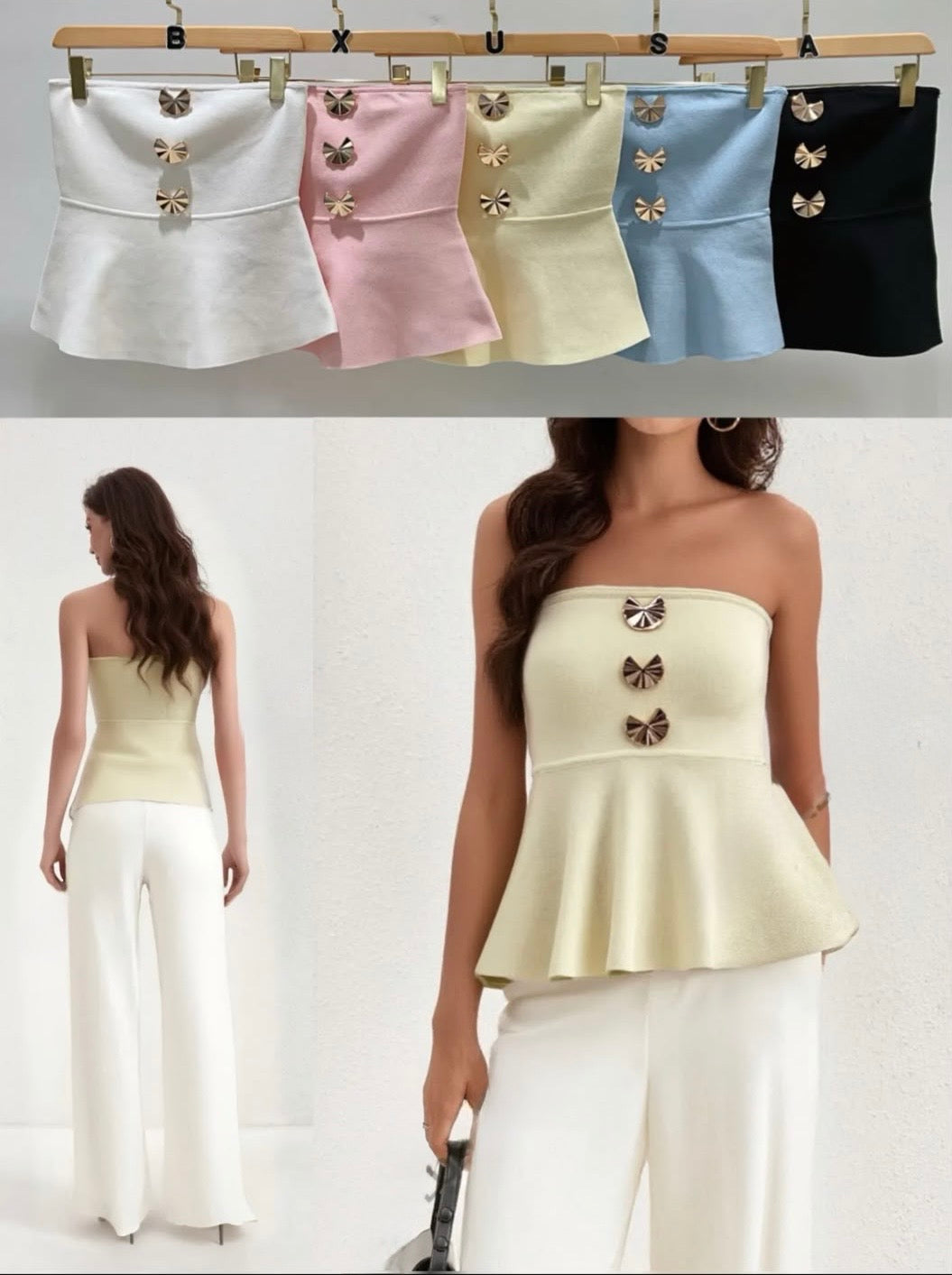 Peplum Corsagen-Stricktop mit Goldköpfe