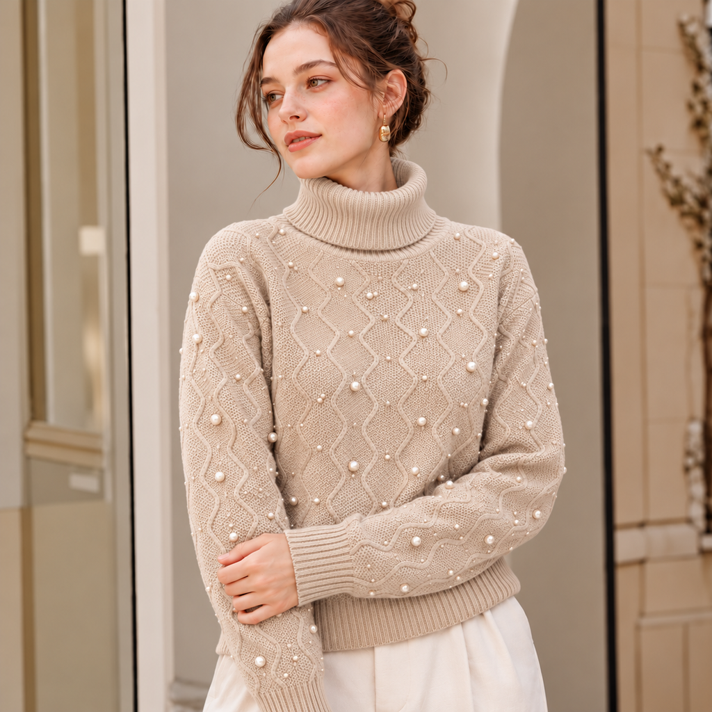 Damen Rollkragenpullover mit Perlen