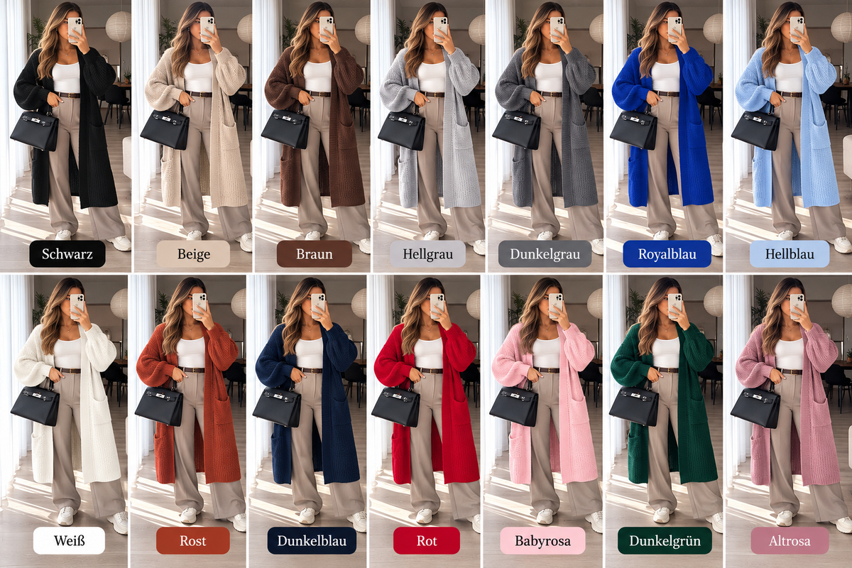 Long Strick-Cardigan mit Ballonärmeln – Made in Italy