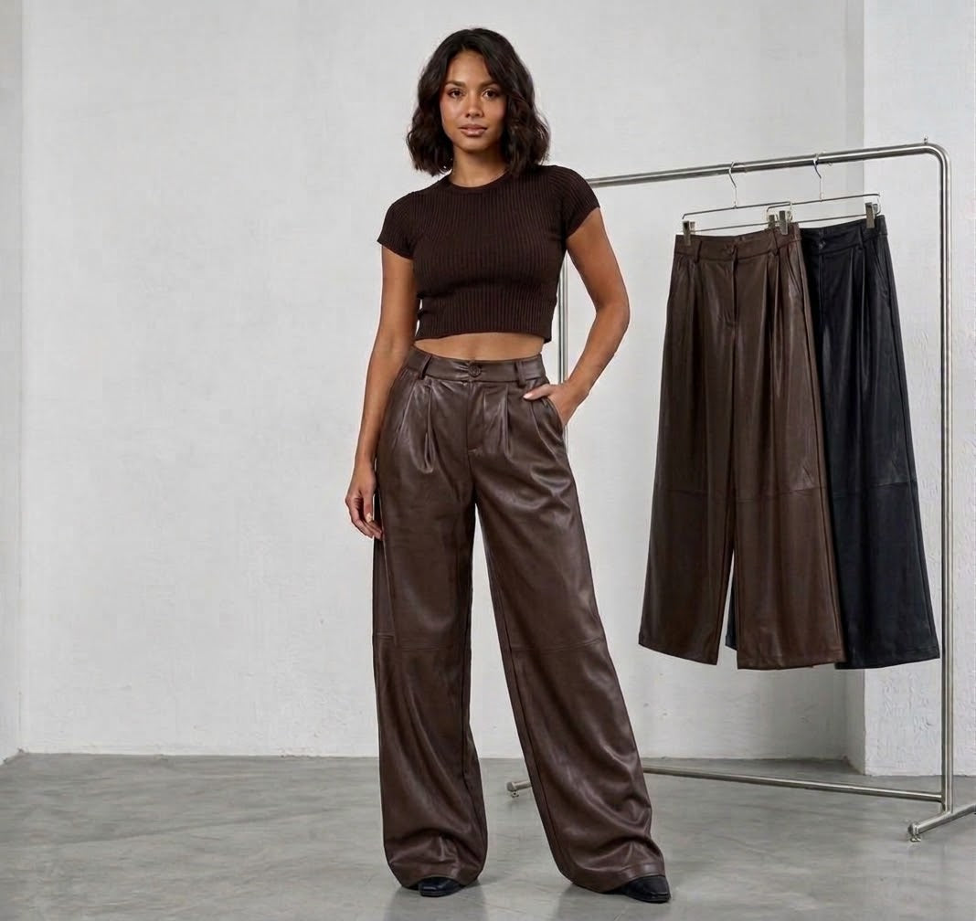 High-Waist Kunstlederhose Elegance Wide Leg