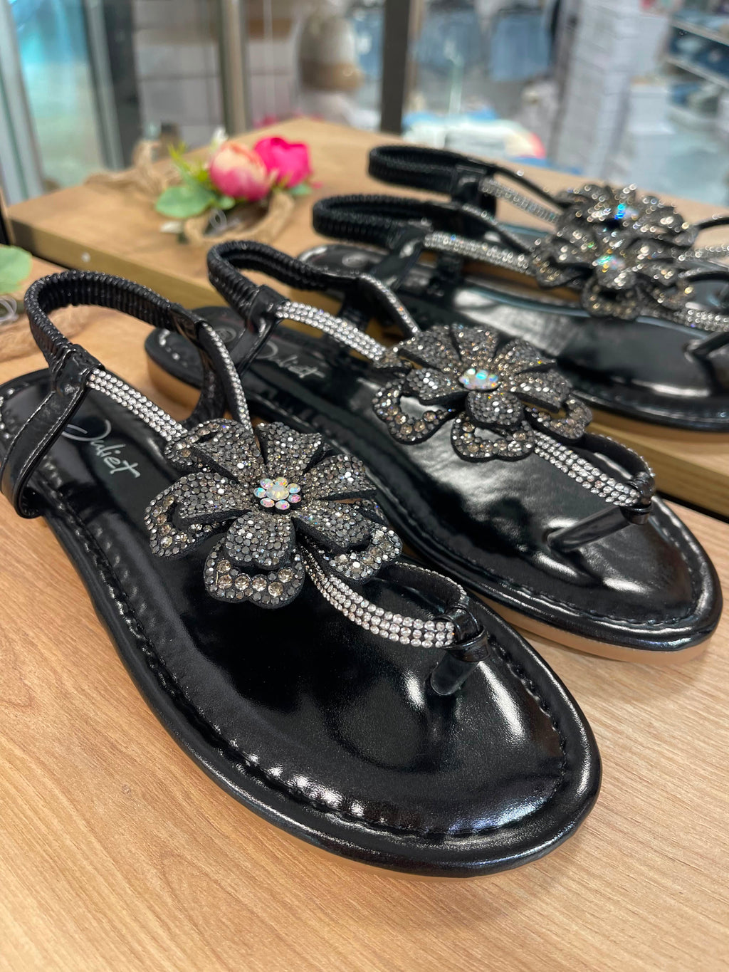 Glitzer Blumen Sandalen