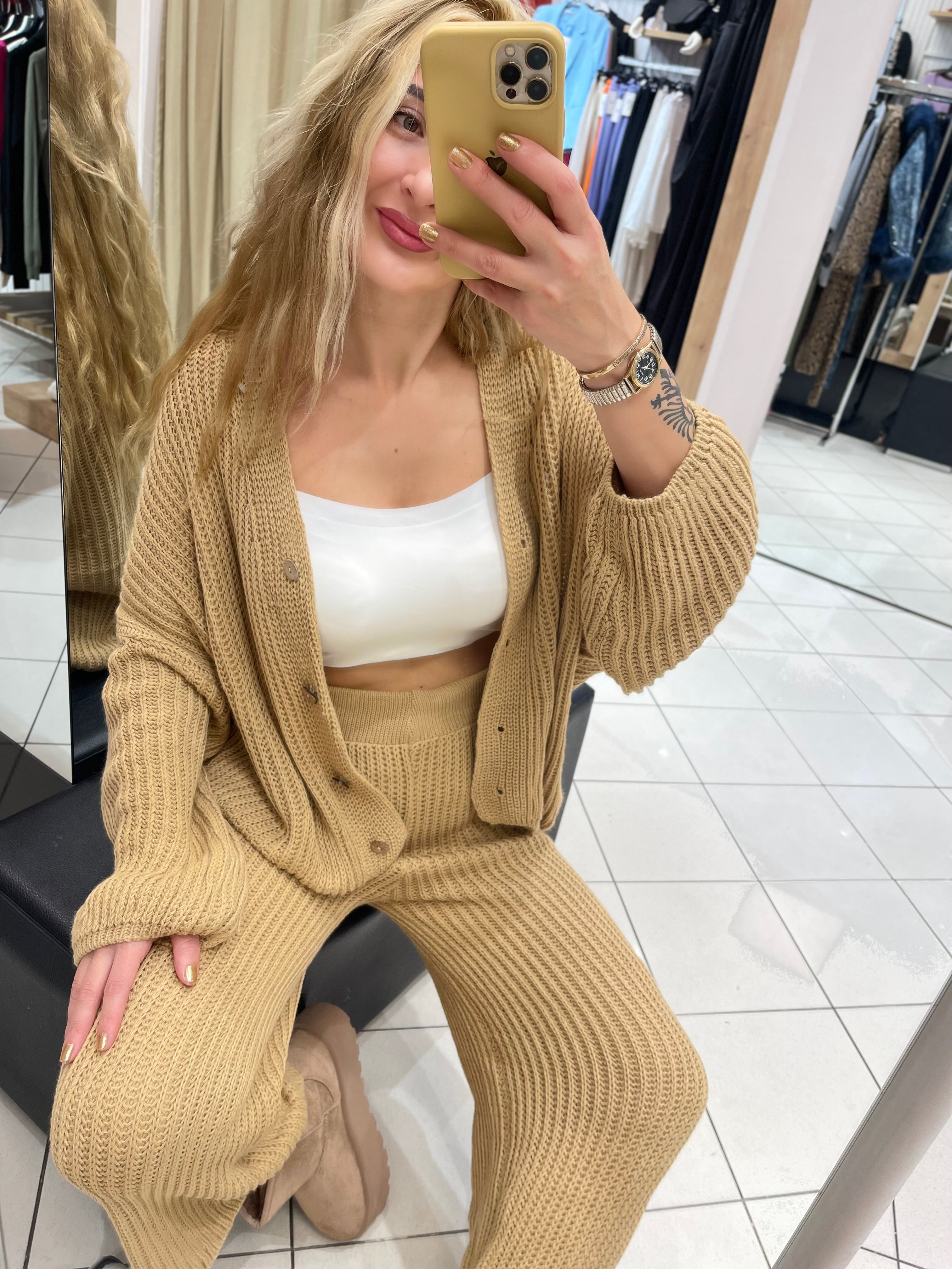 STRICK-ZWEITEILER IN CAMEL