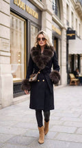 Luxus Filzmantel mit Faux-Fur Kunstfell
