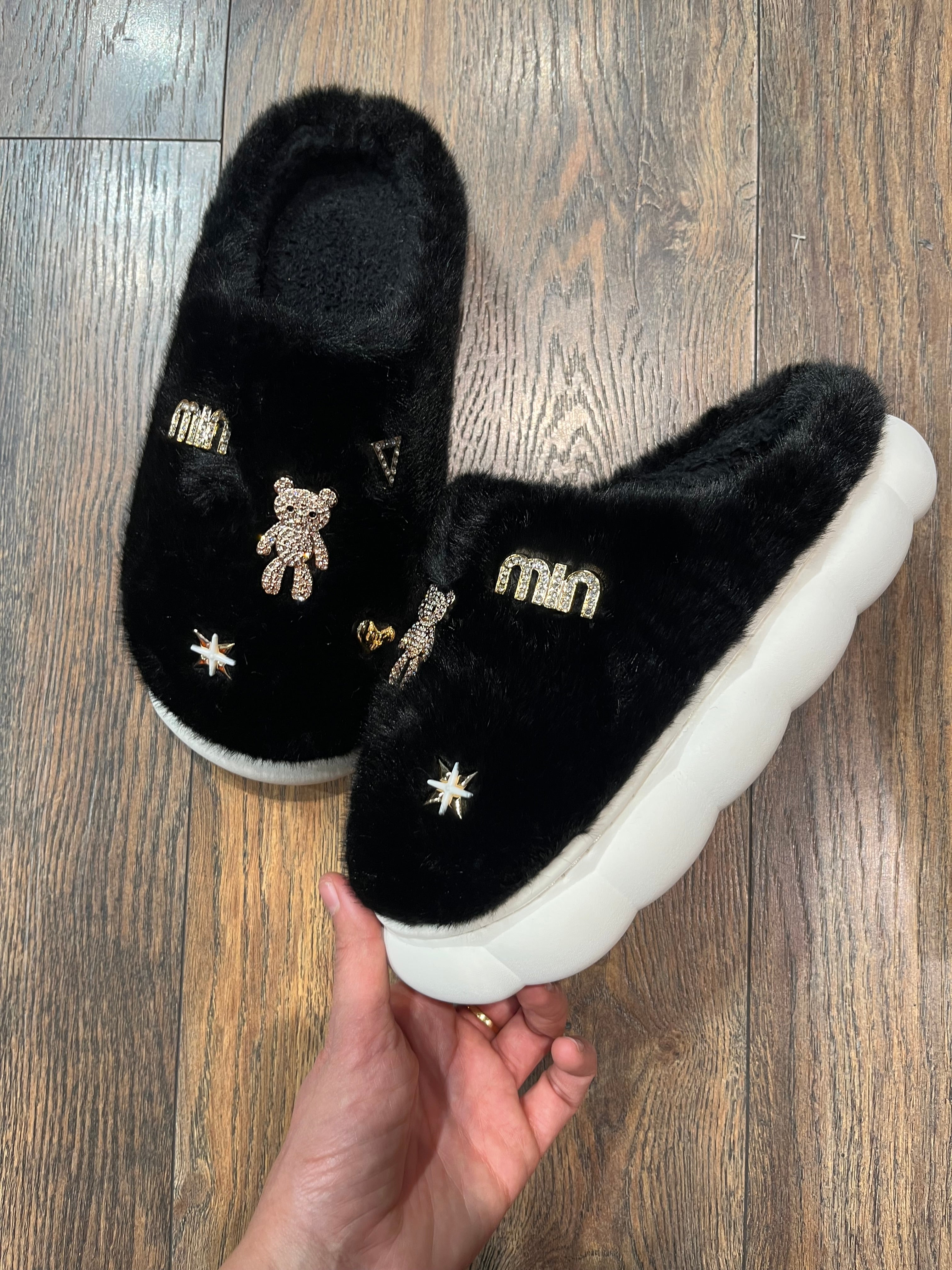 TEDDY GLAM SLIPPERS SCHWARZ
