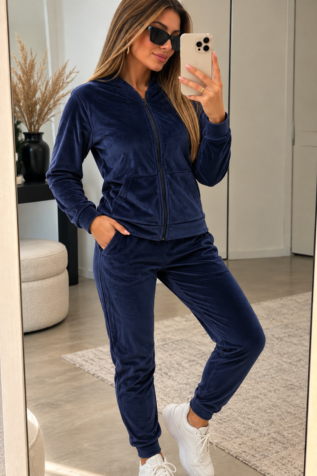 Damen Velours Jogginganzug mit Kapuze