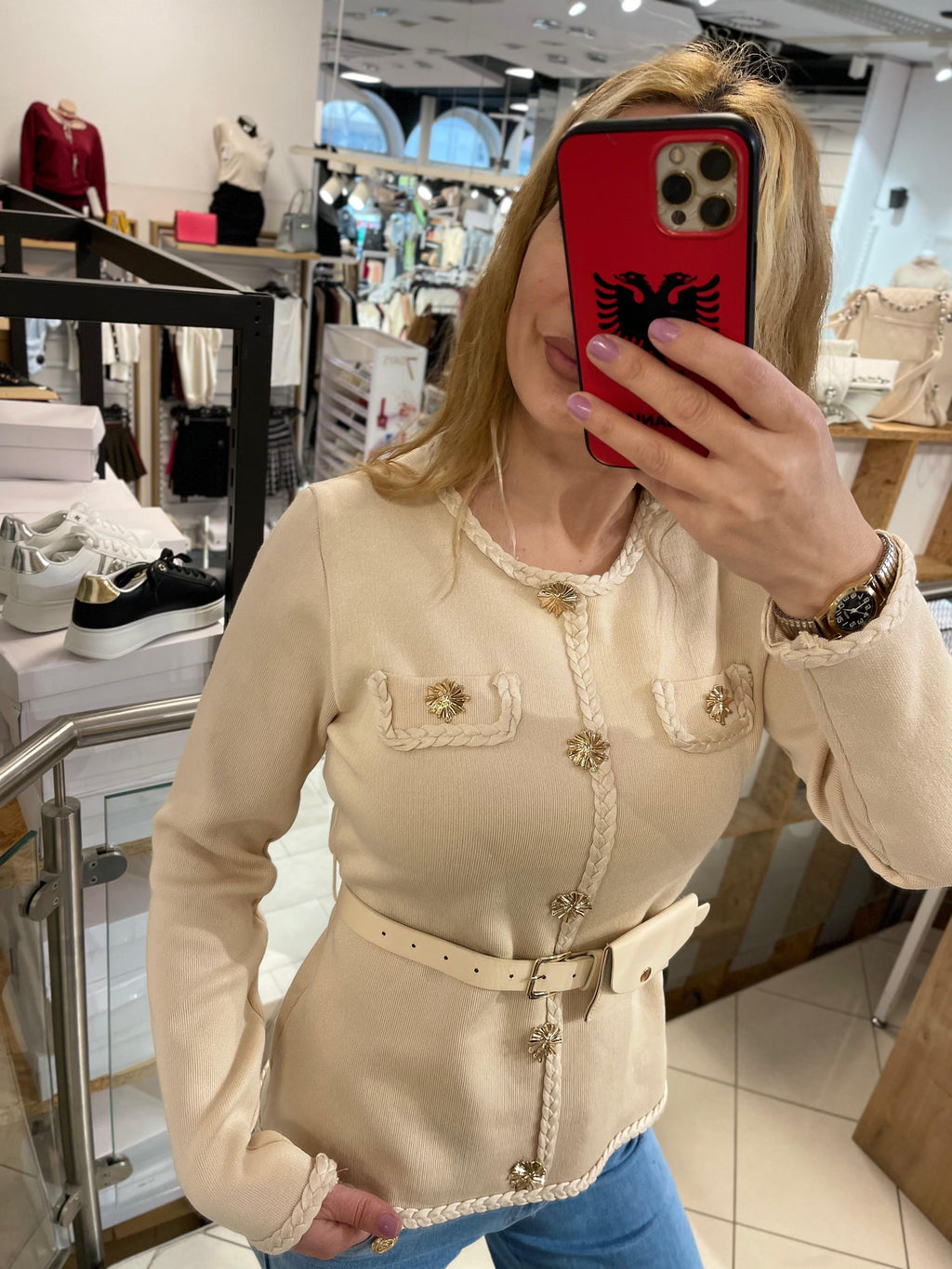 FEINSTRICK JACKE MIT GÜRTEL