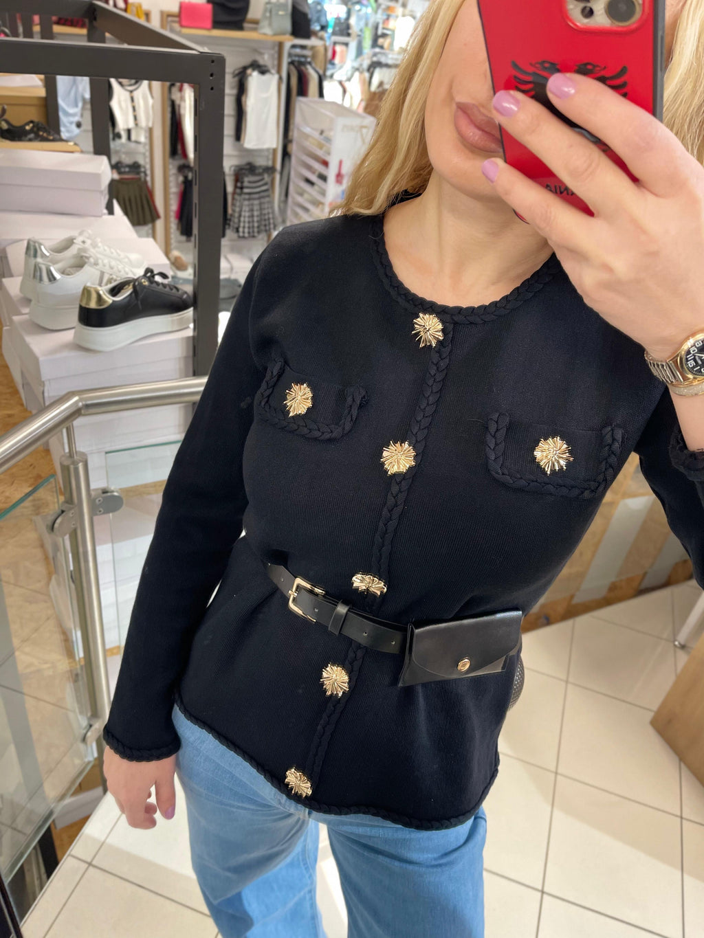 FEINSTRICK JACKE MIT GÜRTEL