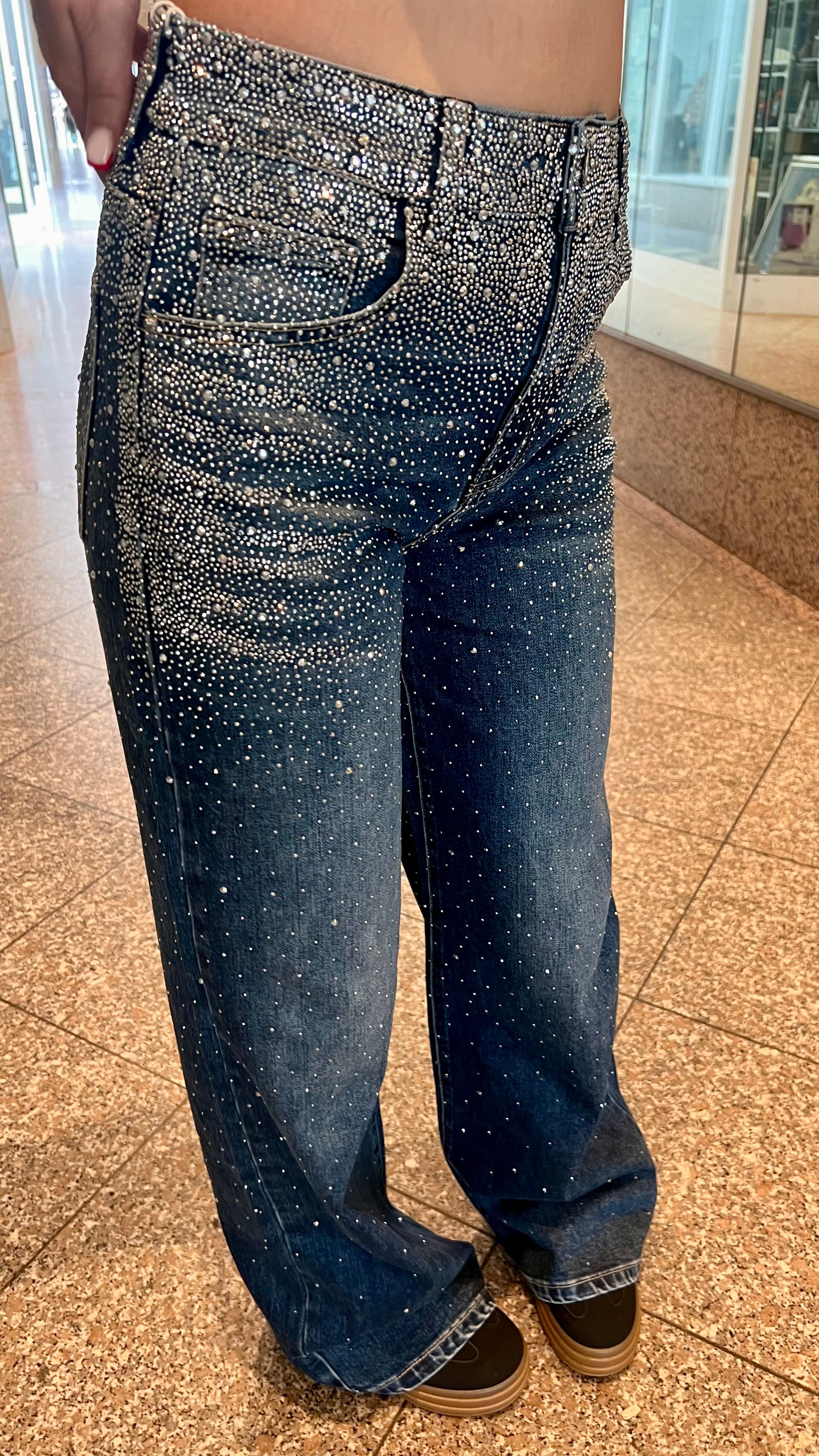 Baggy Style Danity Glitzer Jeans – Wide Leg – Strass Glitter – Sparkly Jeans
