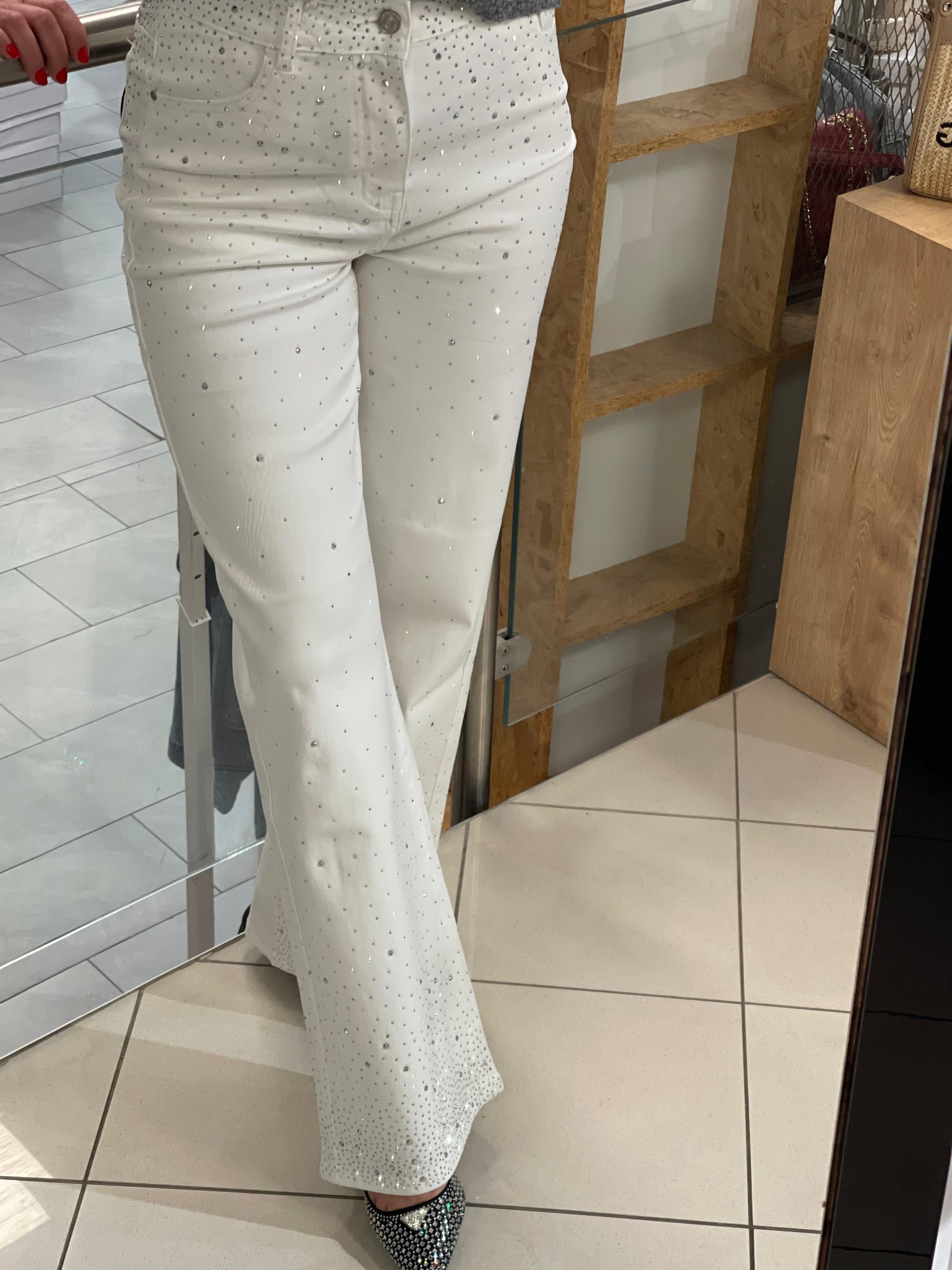 Jeans Lilie mit strass Weiss