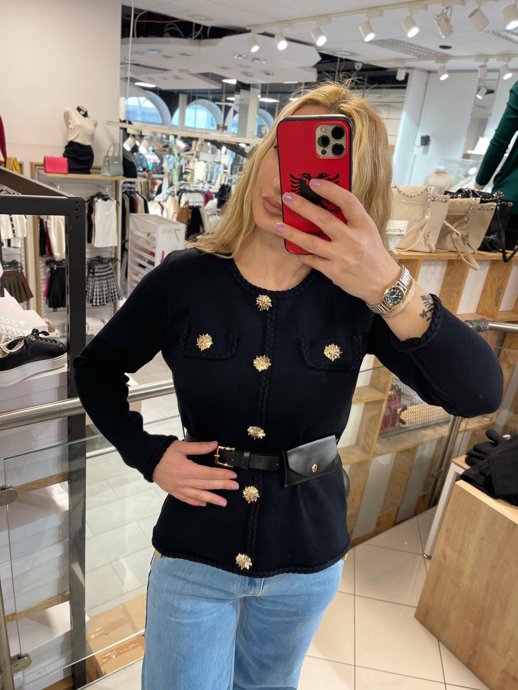 FEINSTRICK JACKE MIT GÜRTEL