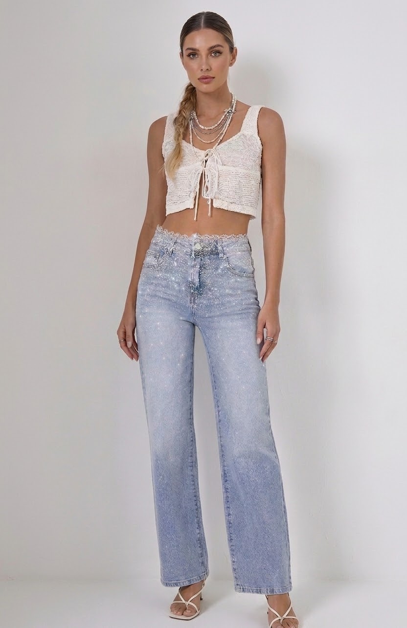 Spitzen-Highlights & Glitzer-Chic Die perfekte Wide-Leg Jeans