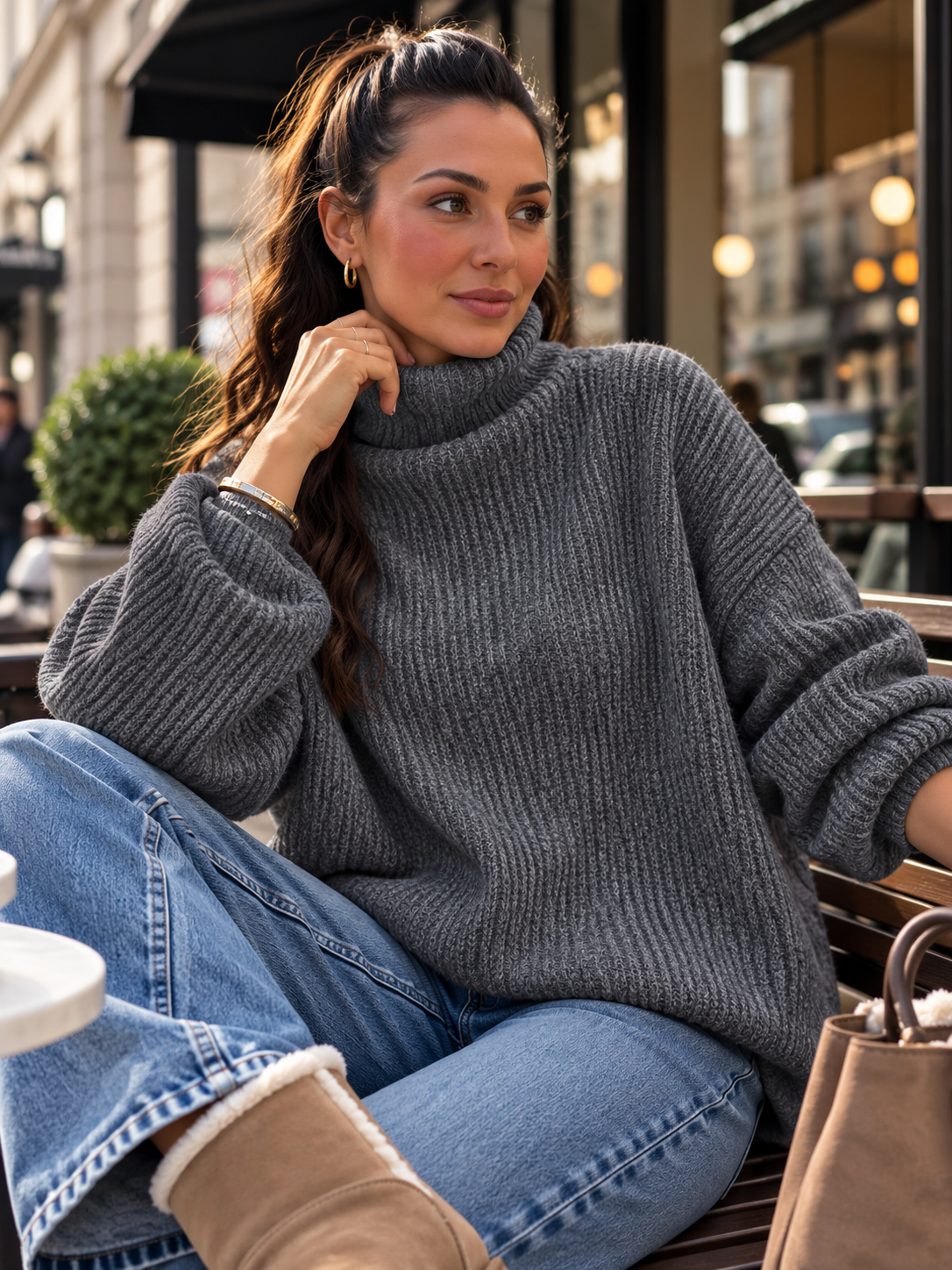 Oversize Strickpullover mit lockerem Stehkragen