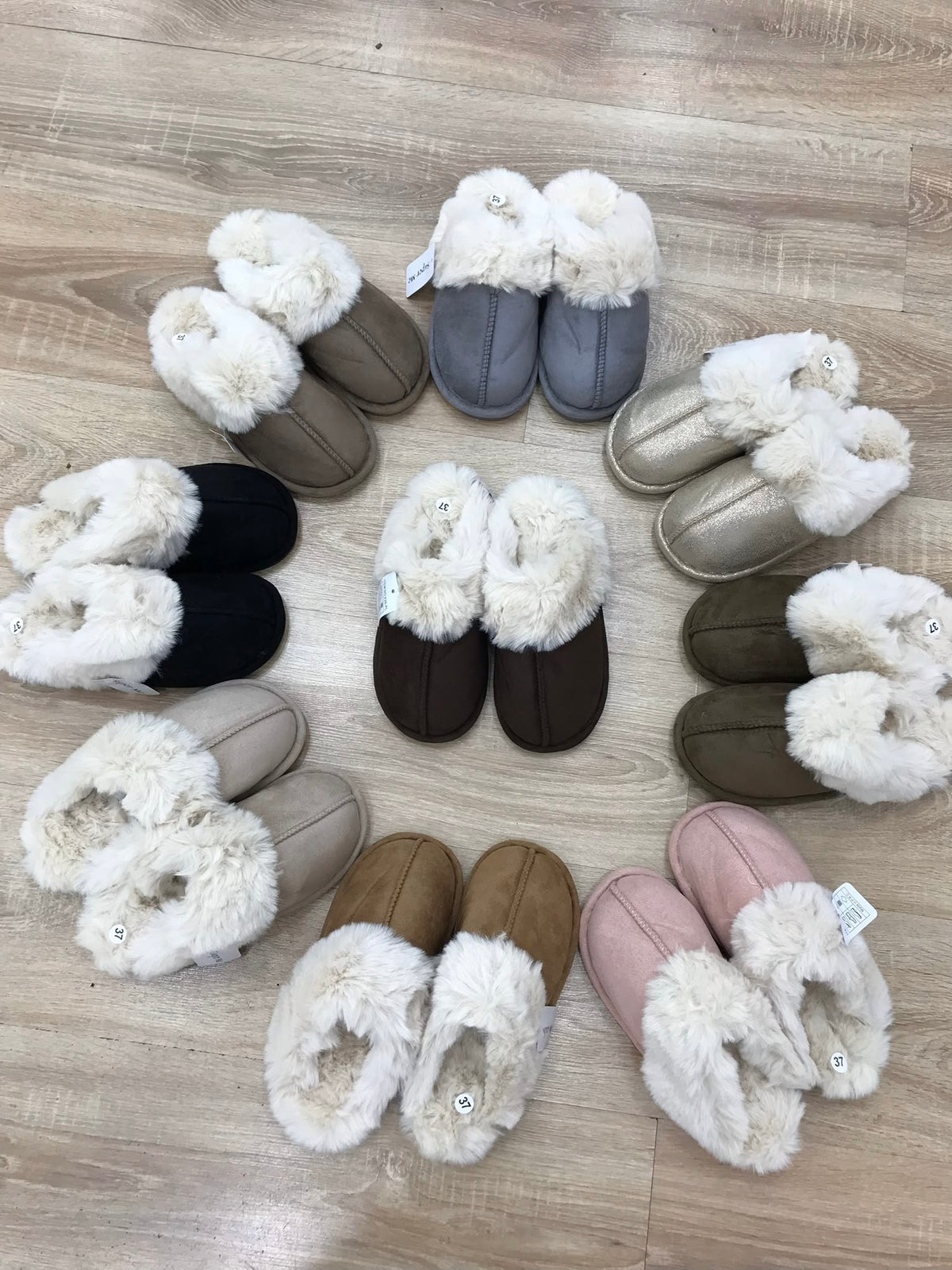 Damen Fell-Hausschuhe mit Flausch-Kragen Fluffy Comfort