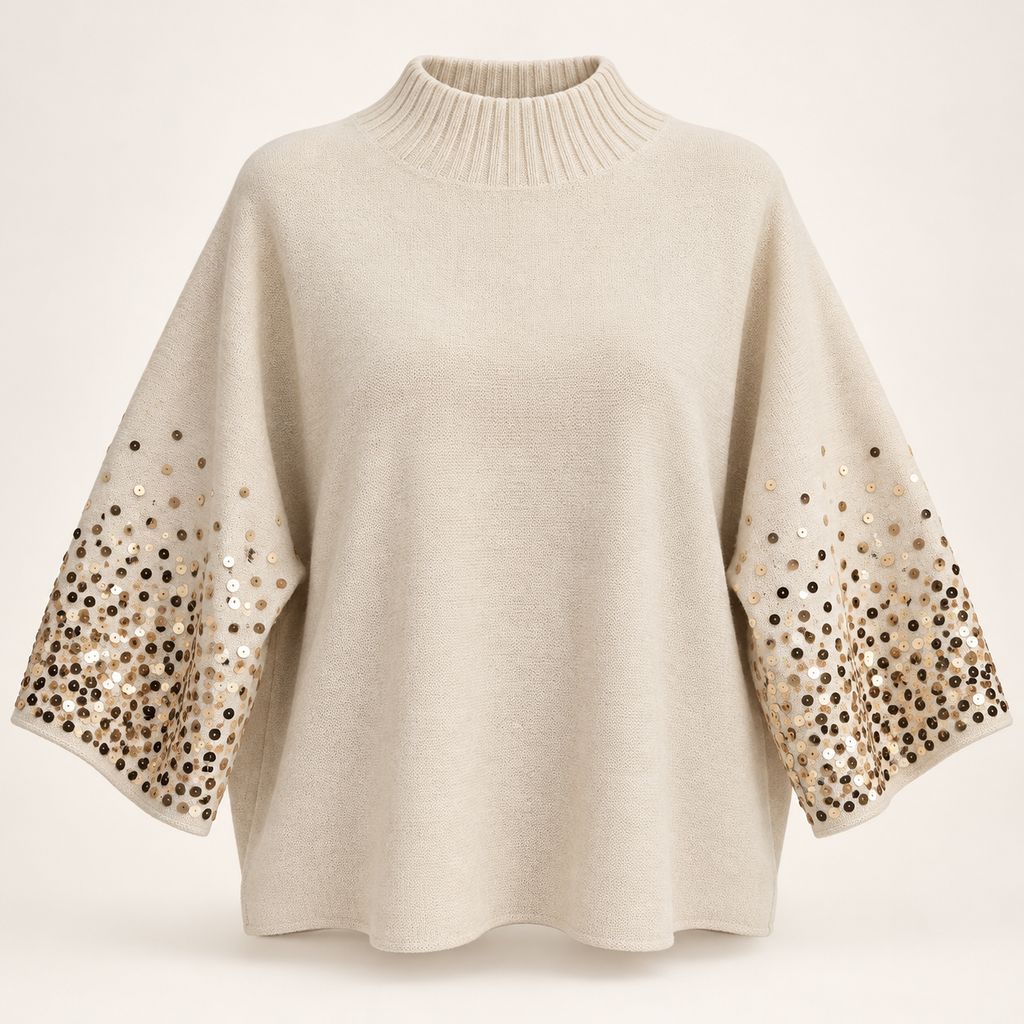 Eleganter Strickpullover mit funkelnden Paillettenärmeln
