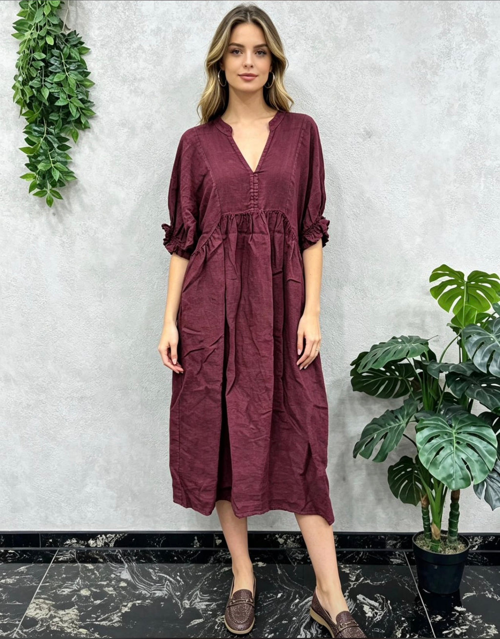 Leinen Midi Kleid Erika