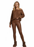 LEDEROPTIK LEGGINGS  – CAMEL BRAUN