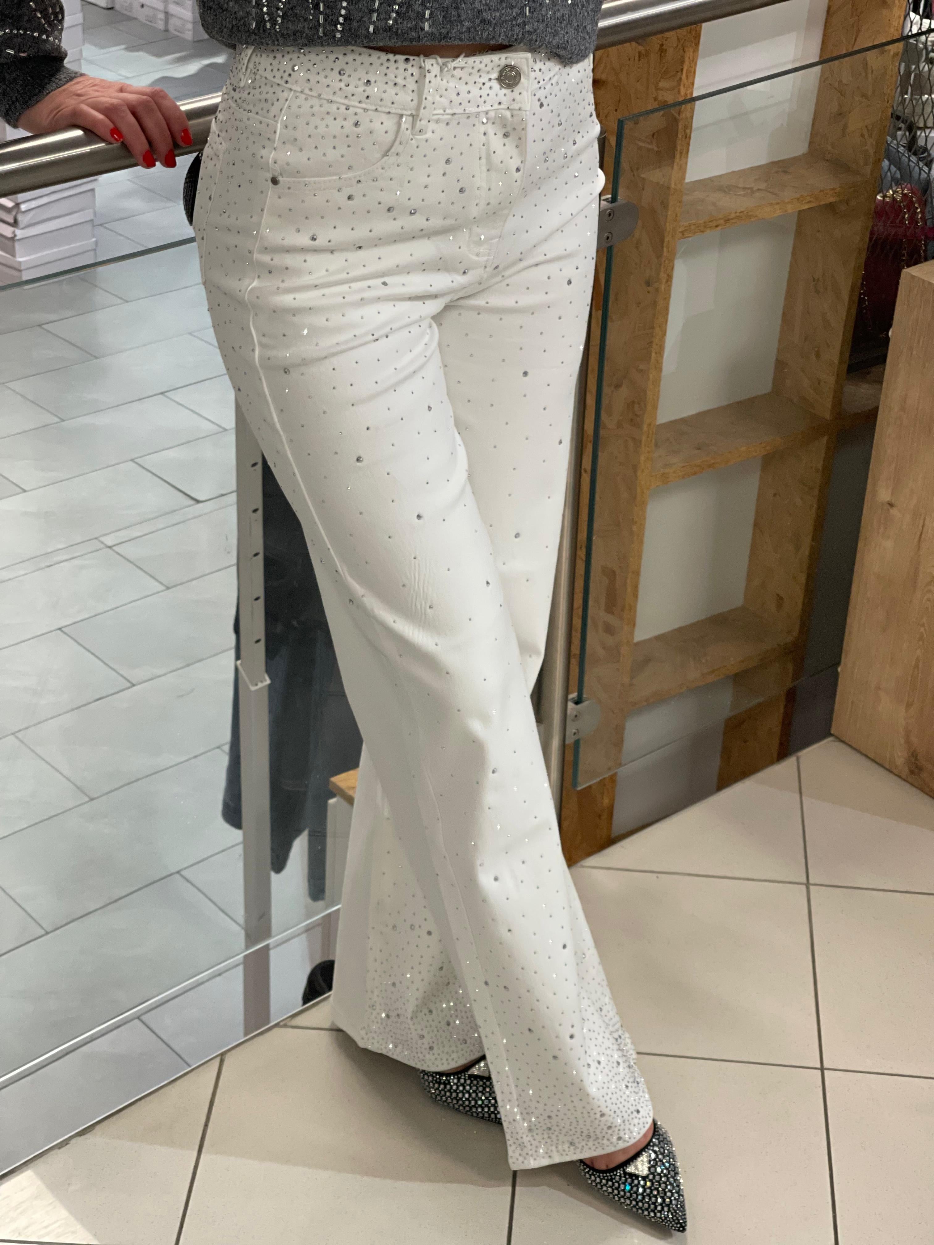 Jeans Lilie mit strass Weiss