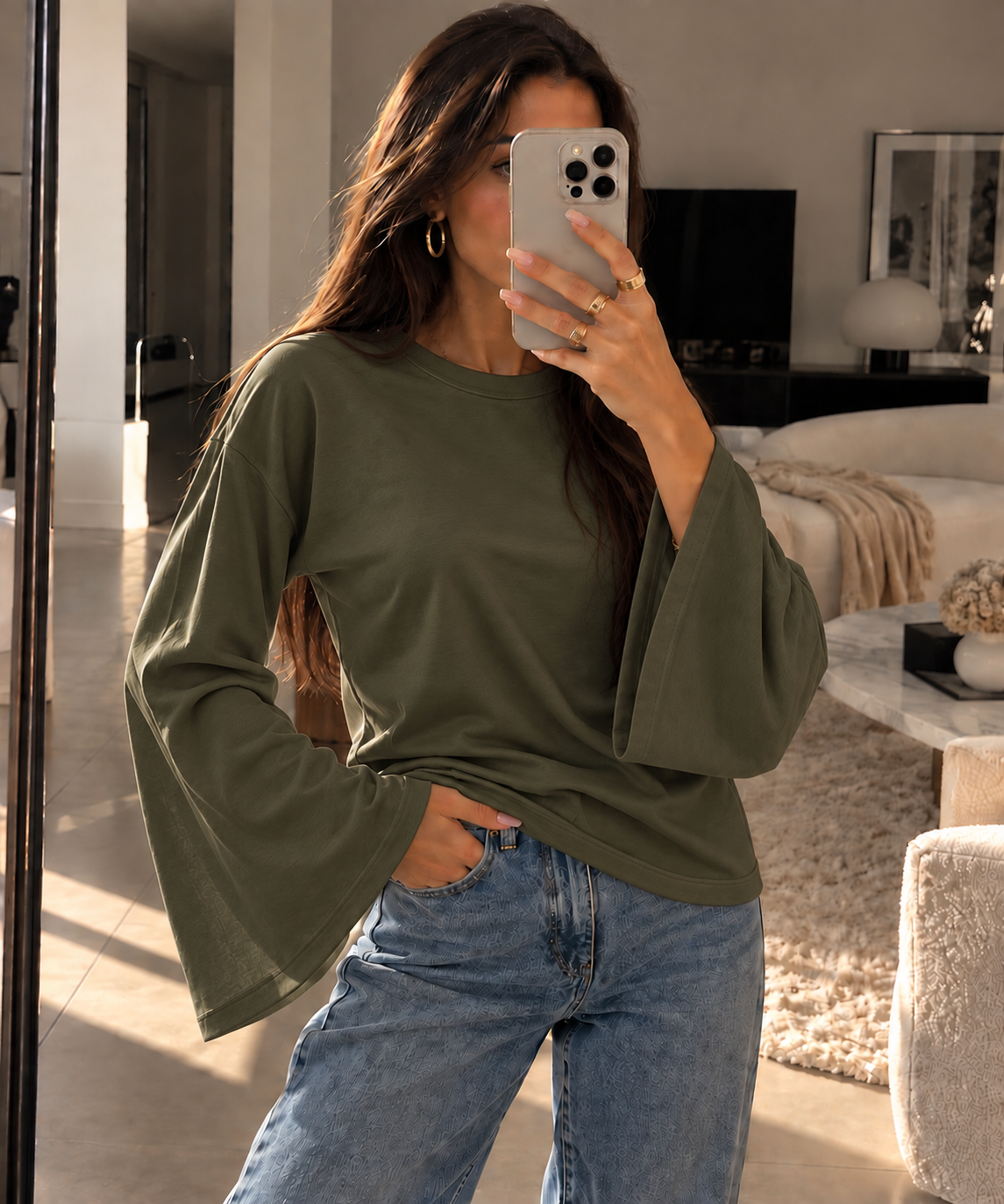 Basic Longsleeve mit ausgestellten Ärmeln