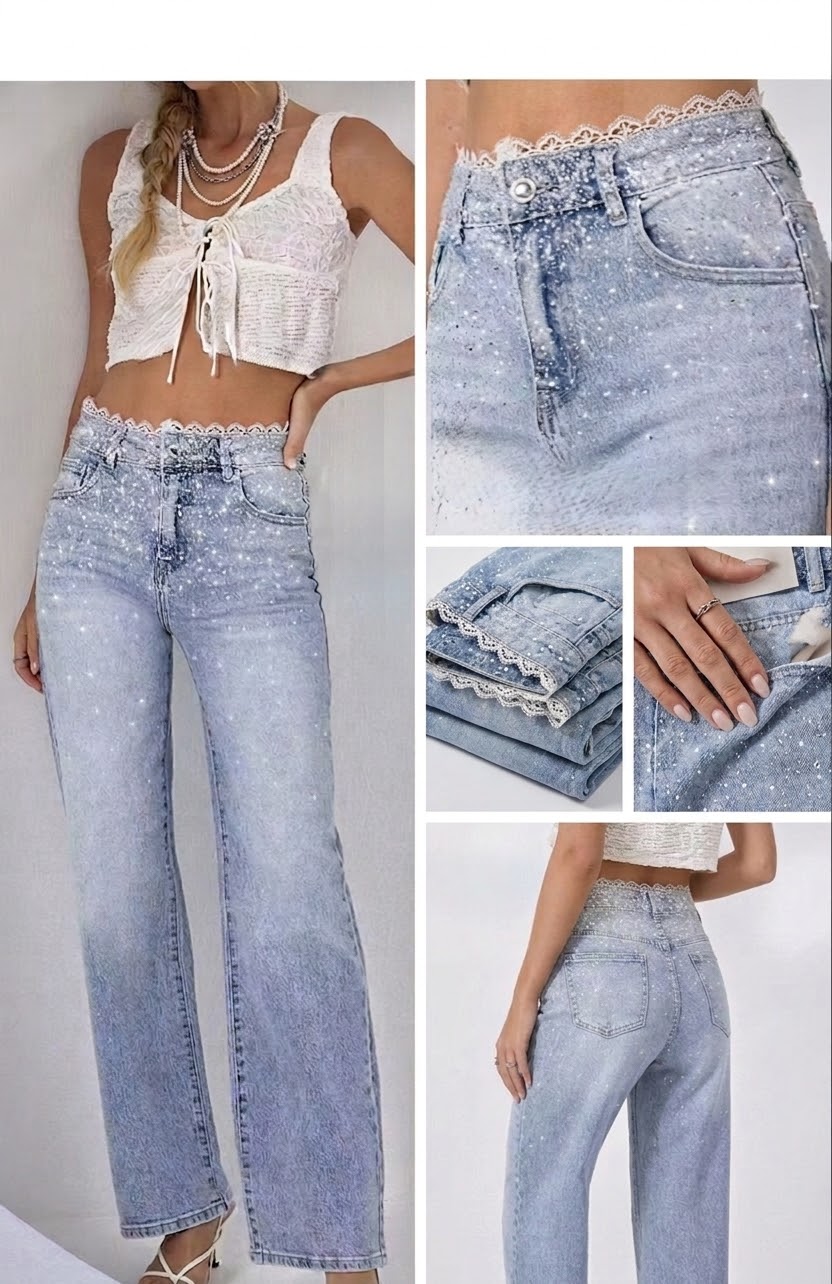 Spitzen-Highlights & Glitzer-Chic Die perfekte Wide-Leg Jeans