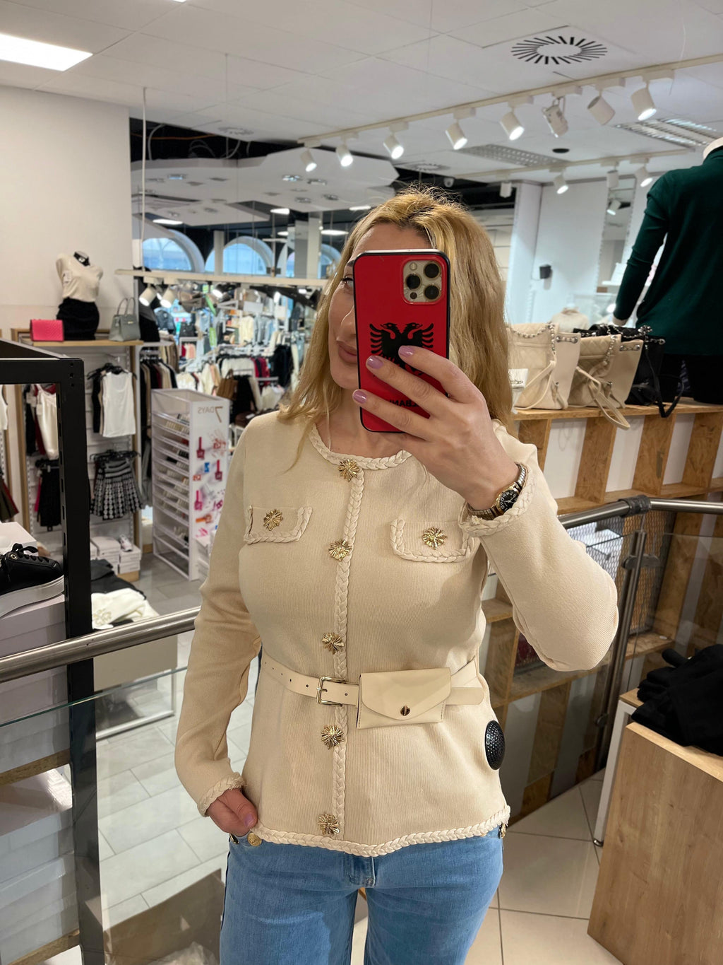 FEINSTRICK JACKE MIT GÜRTEL