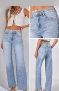Danity Glitzer Jeans mit Spitze – Wide Leg – Hellblau