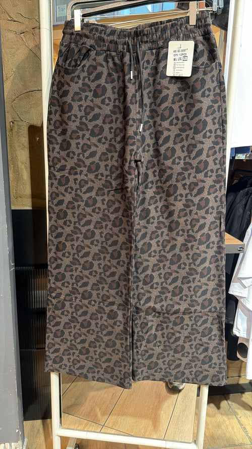 Damen - Hose im Leoparden-Look mit Kordelzug