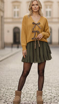 STRICK-CARDIGAN MIT LEOPARDEN-SCHLEIFEN – CAMEL