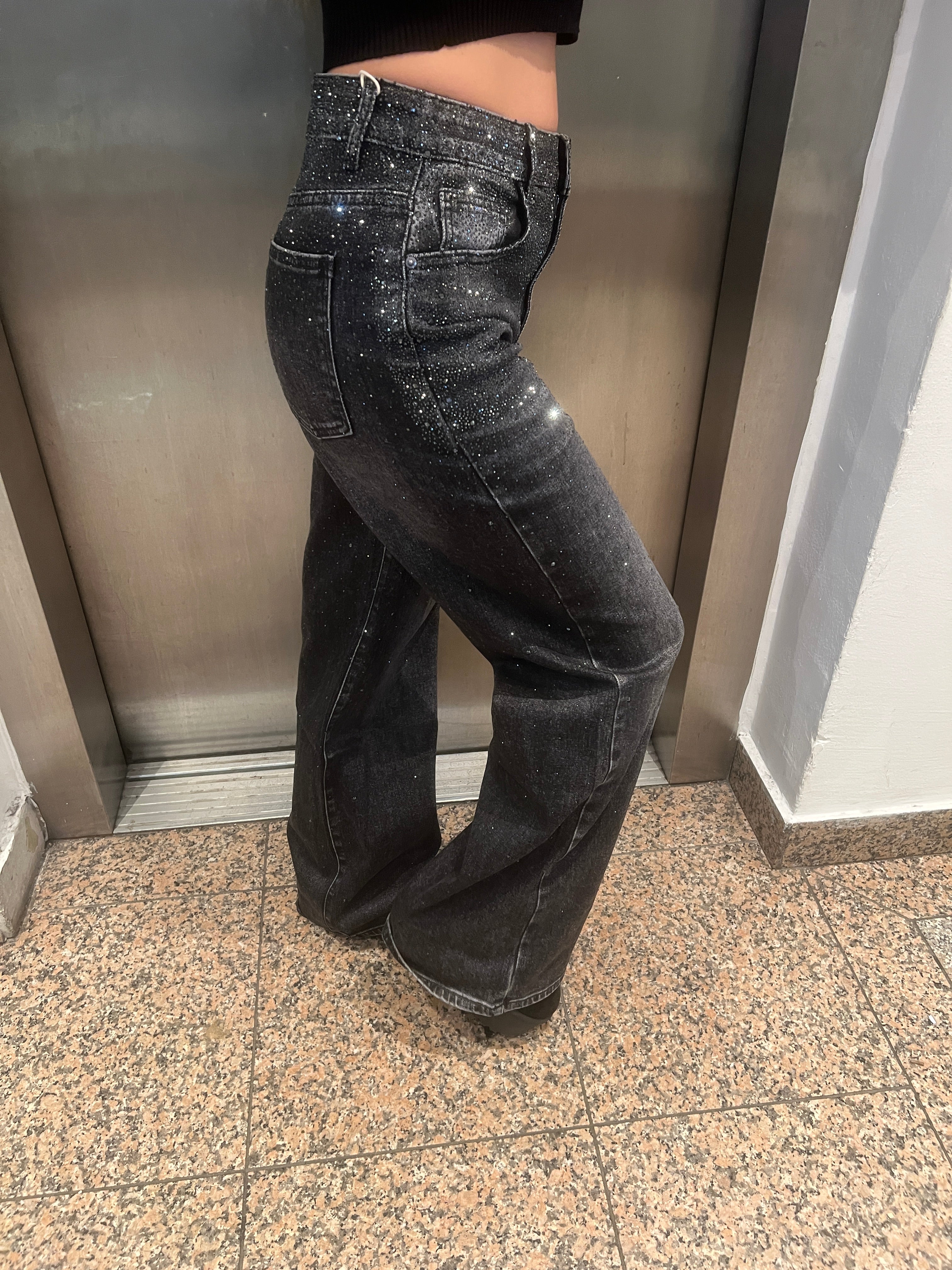 Baggy Style Danity Glitzer Jeans – Wide Leg – Strass Glitter – Sparkly Jeans