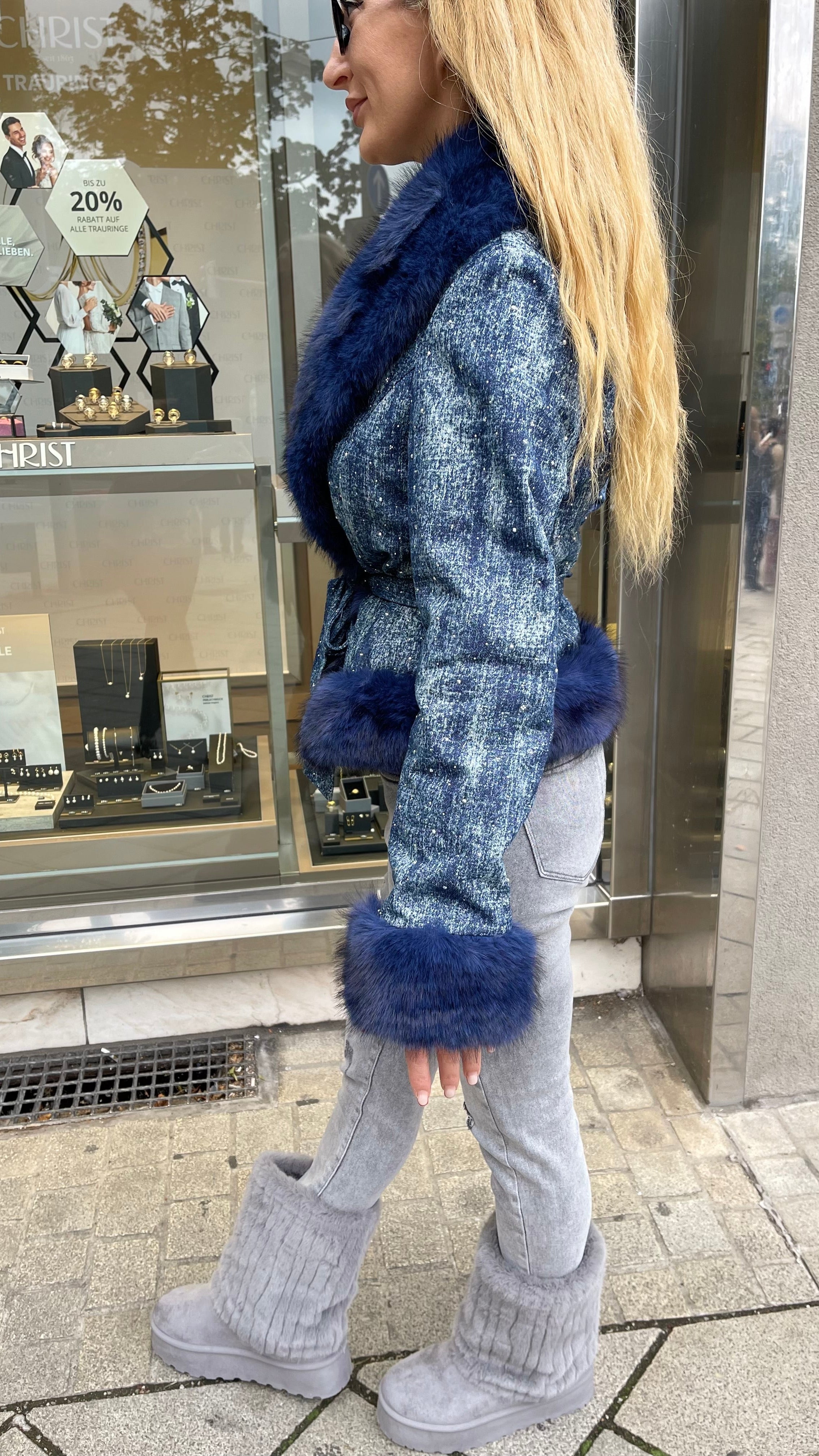 JACKE IN JEANS OPTIK MIT GLITZER