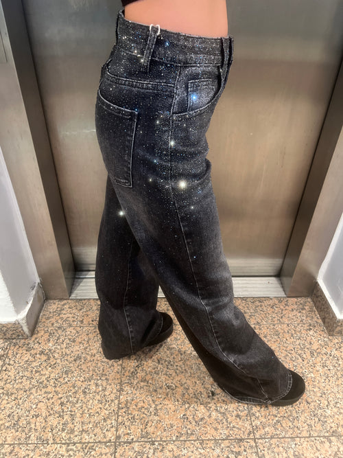 Jeans holgados estilo Danity con purpurina – Pierna ancha – Brillantina – Jeans con brillo