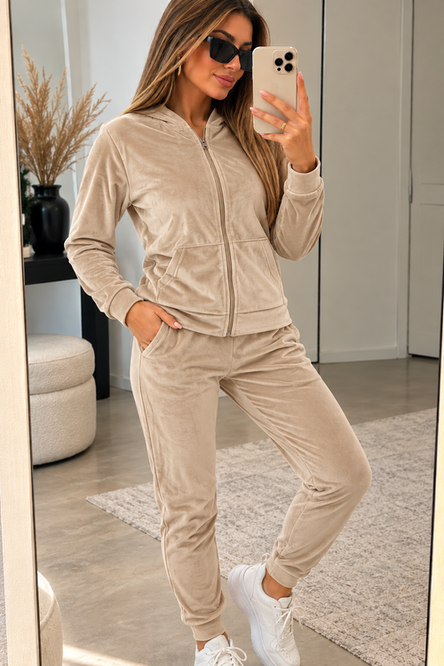 Damen Velours Jogginganzug mit Kapuze