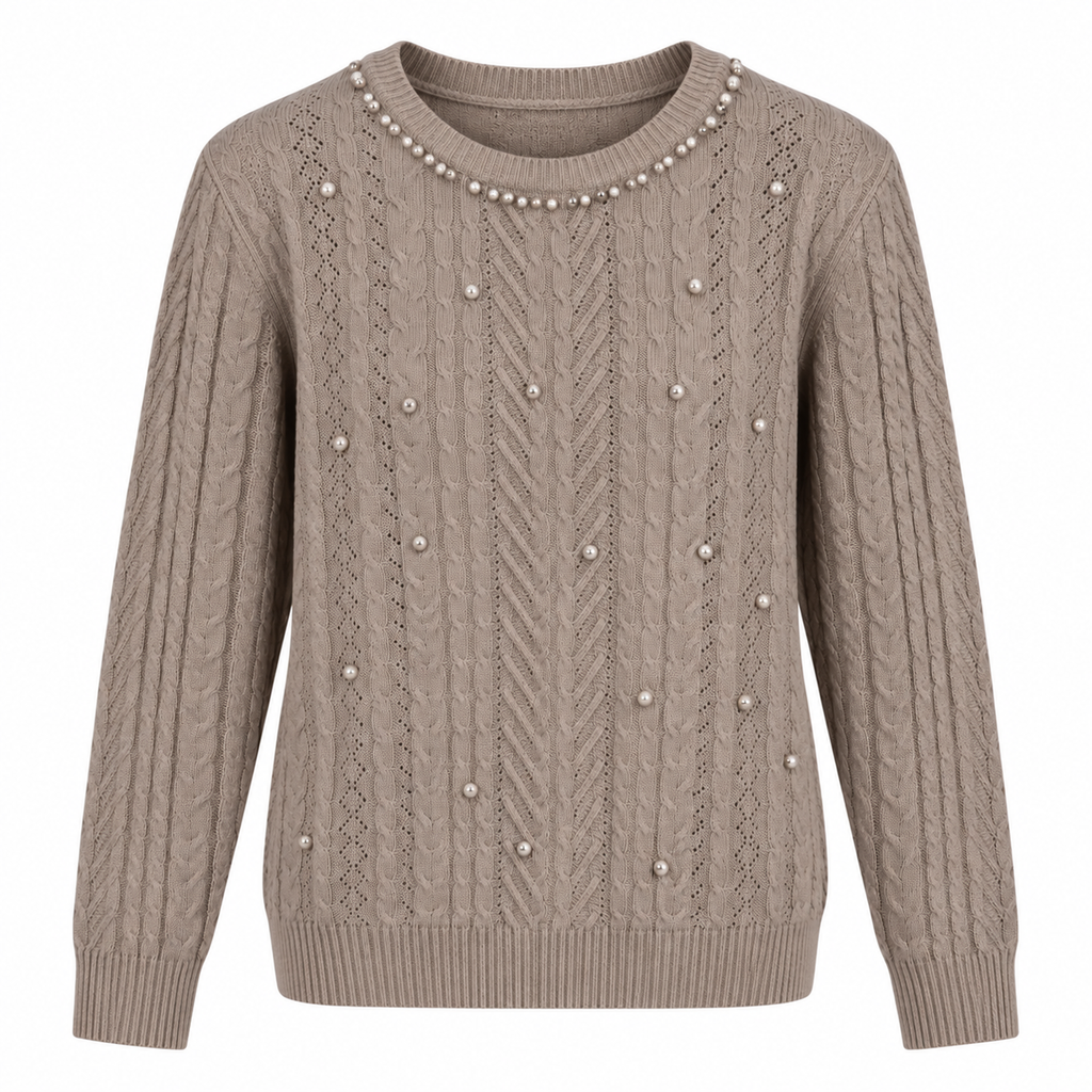 Damen Strickpullover mit Perlen & Zopfmuster