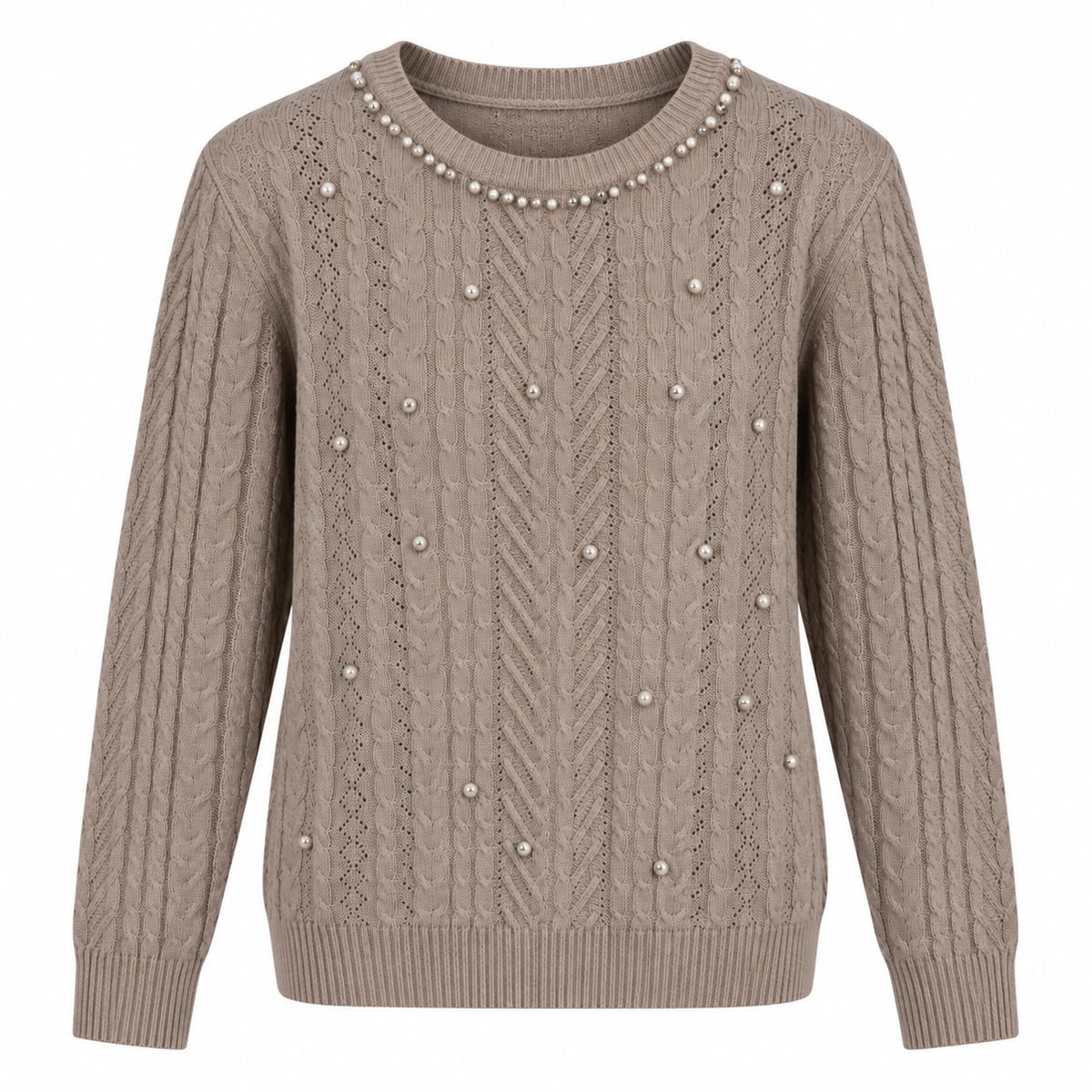 Damen Strickpullover mit Perlen & Zopfmuster