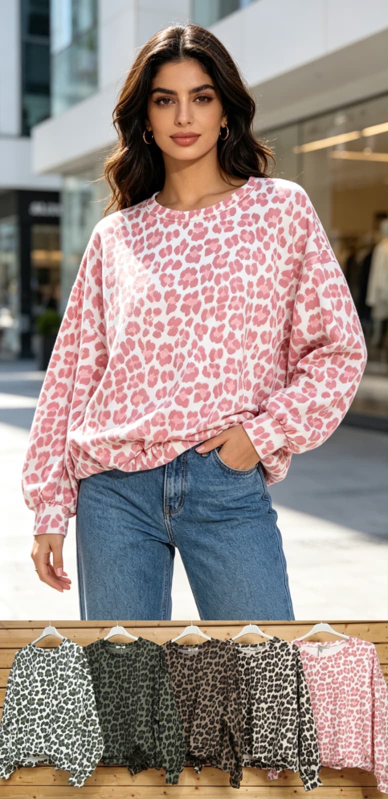 Oversize Sweatshirt im Leopardenmuster