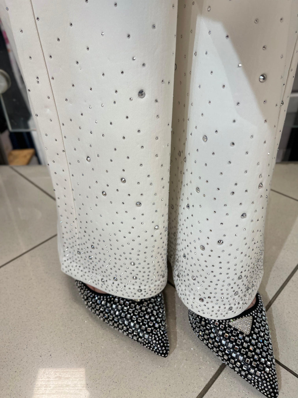 Jeans Lilie mit strass Weiss