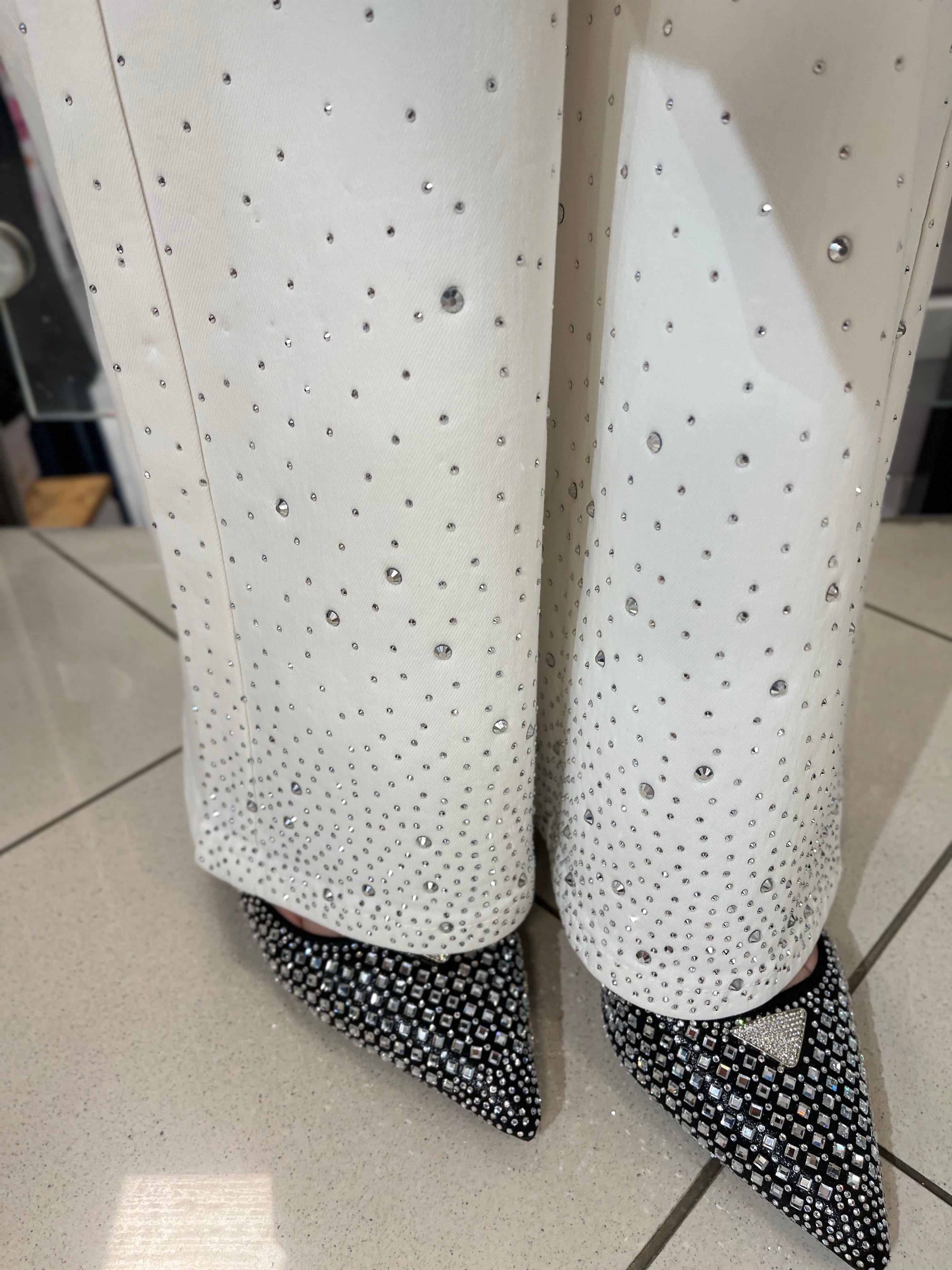 Jeans Lilie mit strass Weiss
