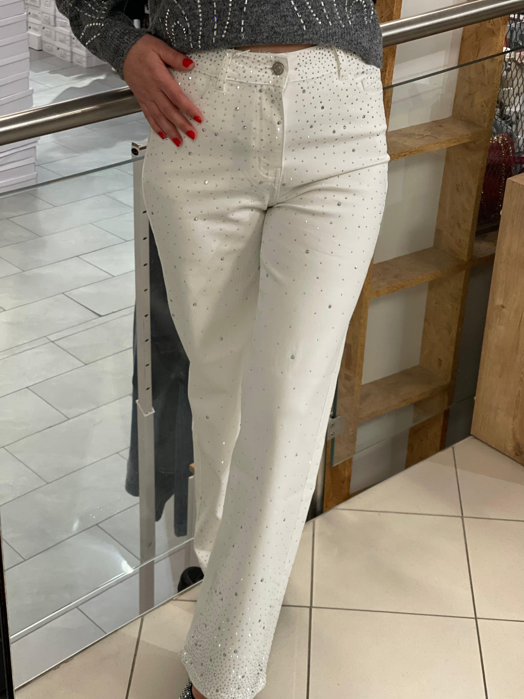 Jeans Lilie mit strass Weiss