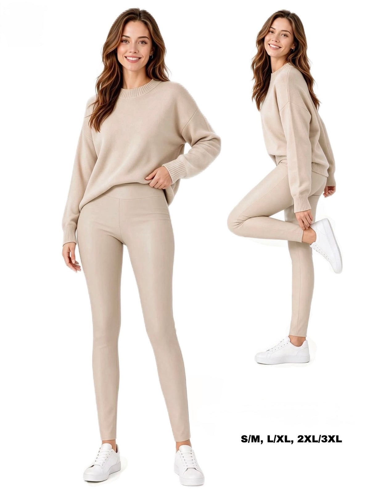 High Waist Kunstleder Leggings Soft Beige Edition