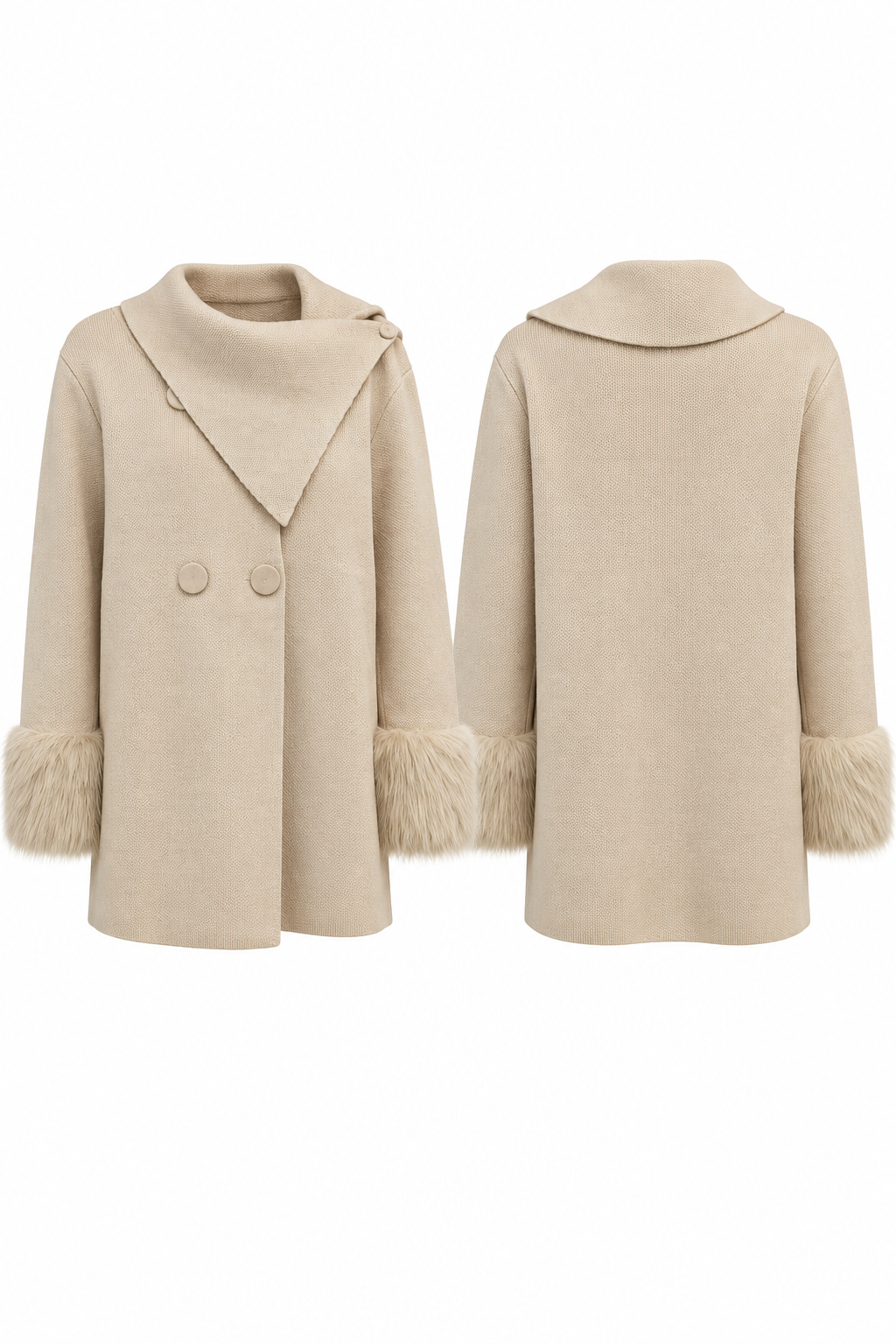 Damen Strickmantel mit Fellmanschetten | DANITY