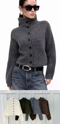 Cardigan mit hohem Stehkragen & Knopfleiste