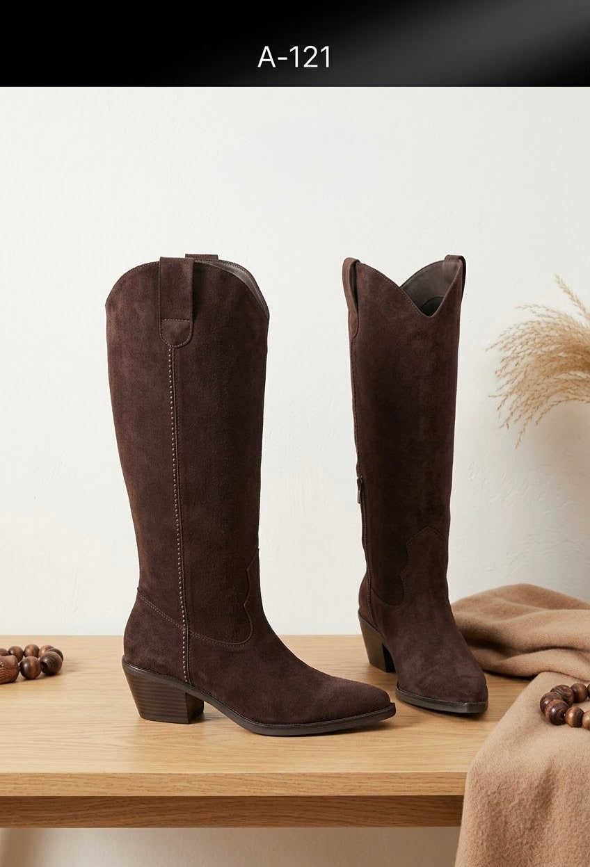 PU Wildleder-Westernstiefel in braun