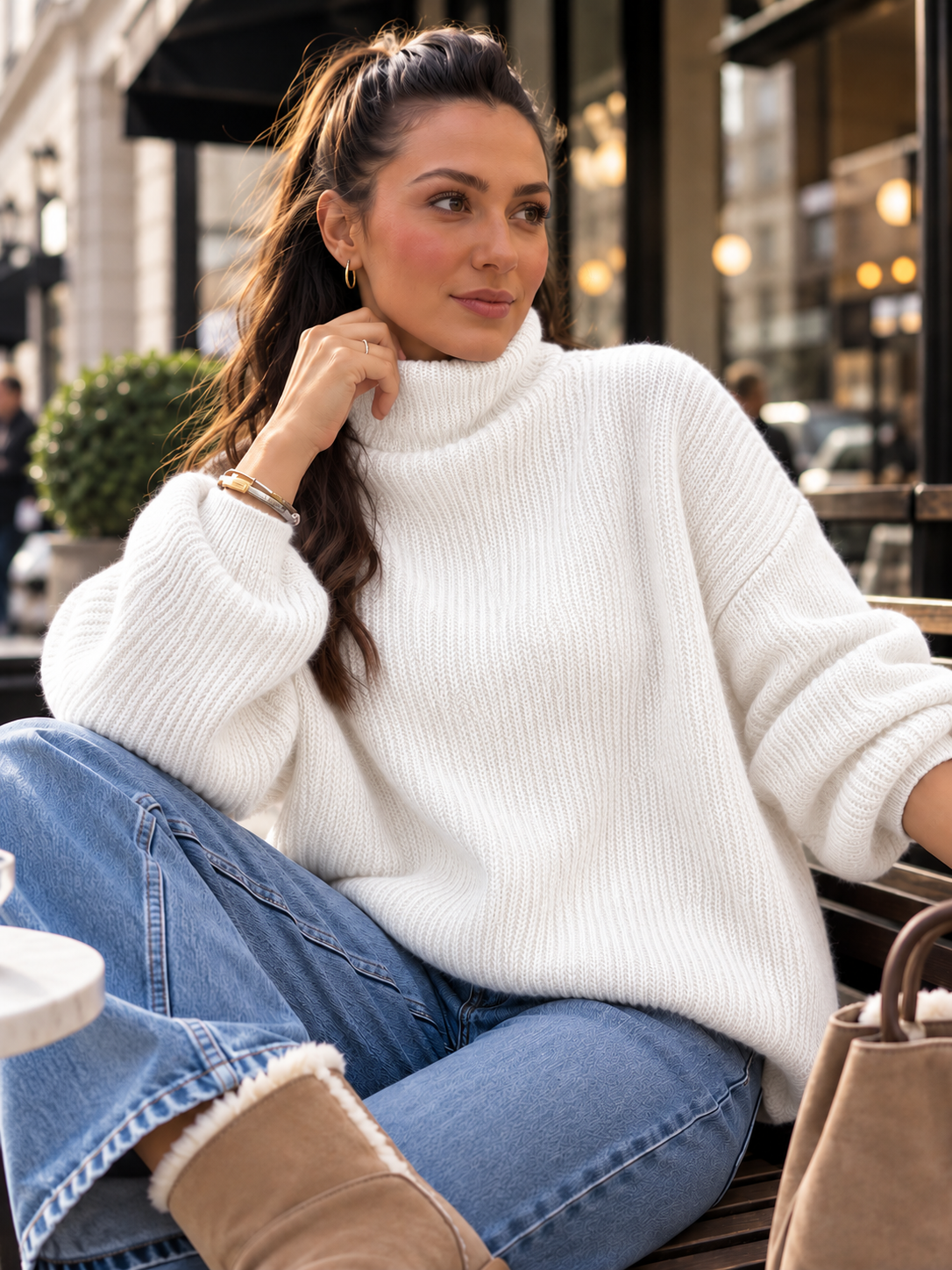 Oversize Strickpullover mit lockerem Stehkragen