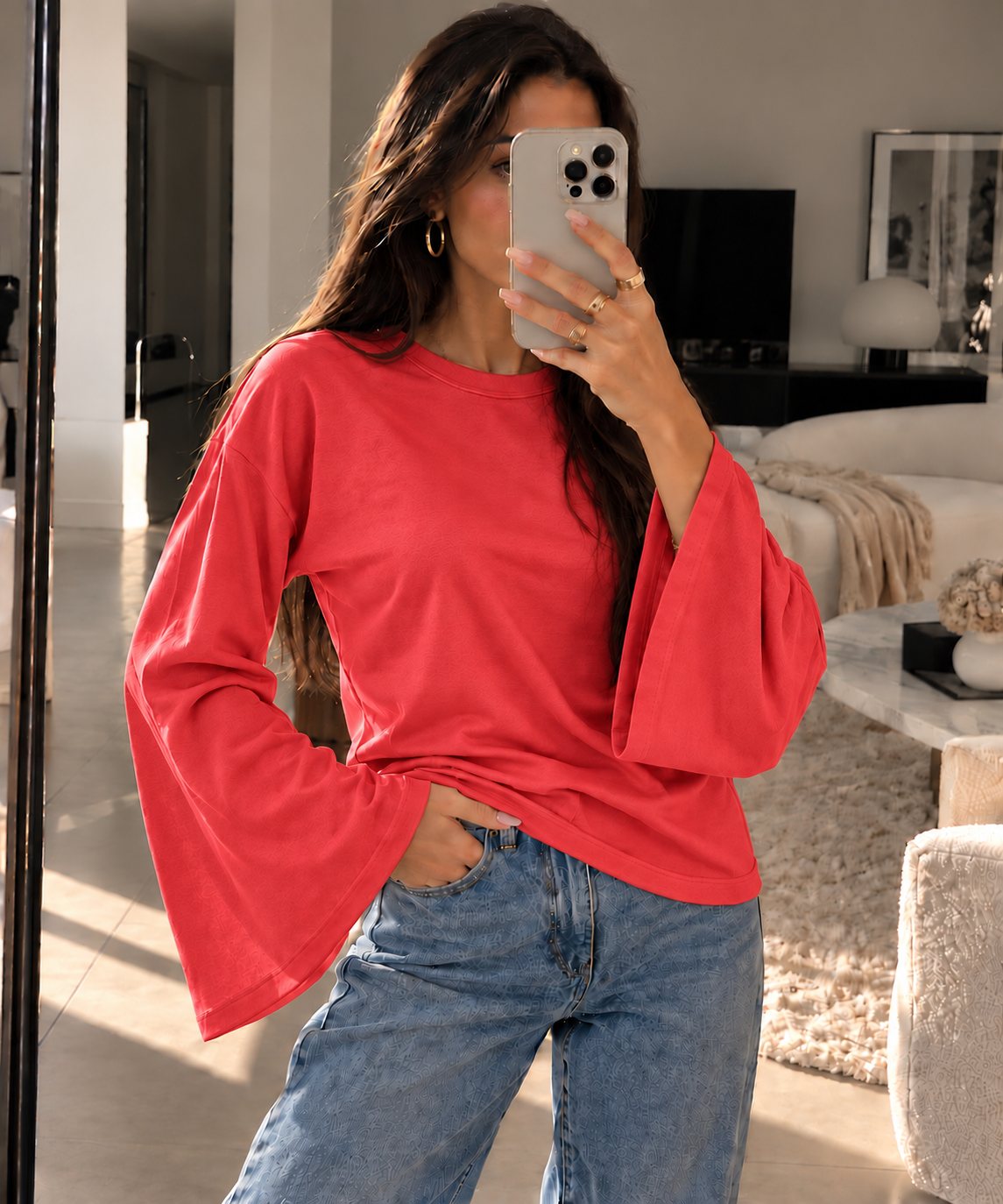 Basic Longsleeve mit ausgestellten Ärmeln